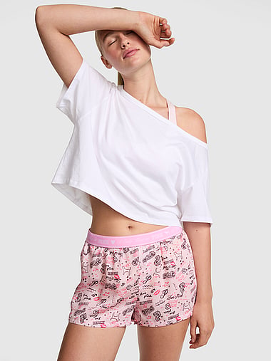 PINK - Silky Sleep Boxy Pajama Shorts, image 1