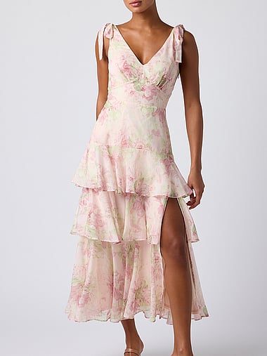 red white and blue maxi dress Floral Cotton One Shoulder - All Dresses Color:Ivory Purple Green Print Show your charm Dress the Population | april3molly