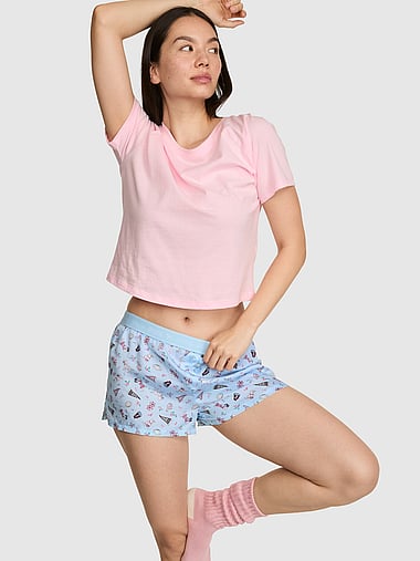 PINK - Silky Sleep Boxy Pajama Shorts in Silky, image 1