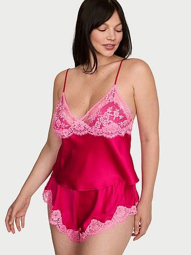 Dream Angels - Satin Lace-Trim Cami & Flutter Shorts Set, image 1