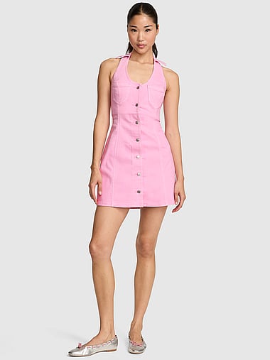 PINK | Elle - PINK | Elle Denim Halter Dress, image 1