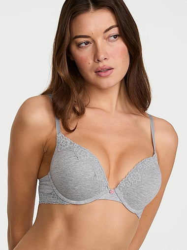 The T-shirt - Bombshell Add-2-Cups Cotton Lace-Trim Push-Up Bra, image 1
