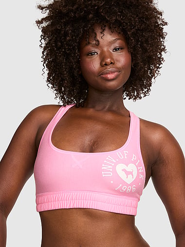 PINK - Cotton Dorm Fleece Unlined Racerback Bralette in Fleece, image 1