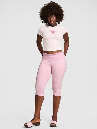 PINK | Elle Knit Foldover Capri Pants, image 1
