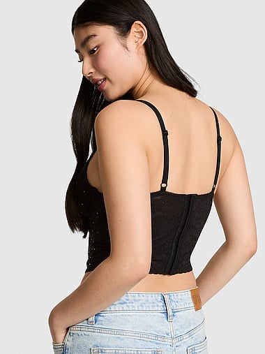 PINK - PINK Wink™ Lightly Lined Scoop Corset Top in Bling, image 2