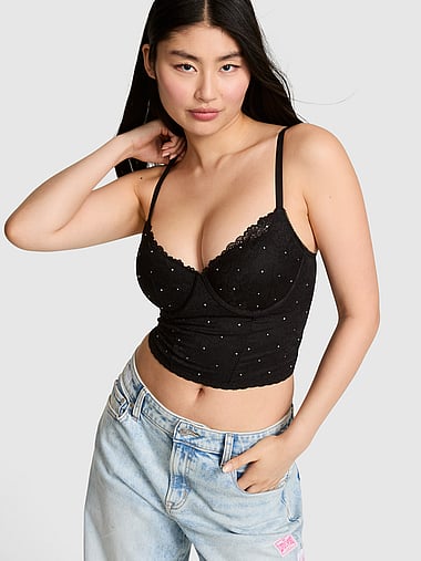 PINK - PINK Wink™ Lightly Lined Scoop Corset Top in Bling, image 1
