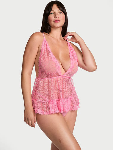 Victoria's Secret - Tease Lace Plunge Babydoll Set, image 1
