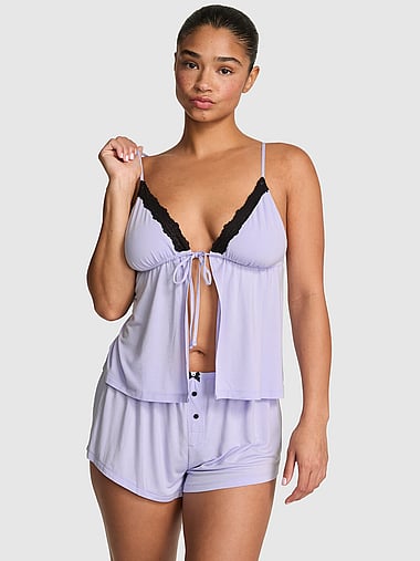 PINK - GRWPINK™ Modal Lace-Trim Flyaway Cami & Shorts Pajama Set, image 1