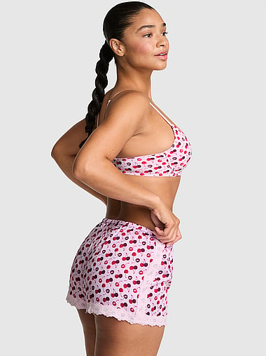 PINK - Silky Lace-Trim Boxy Pajama Shorts in Silky Lace Trim, image 2