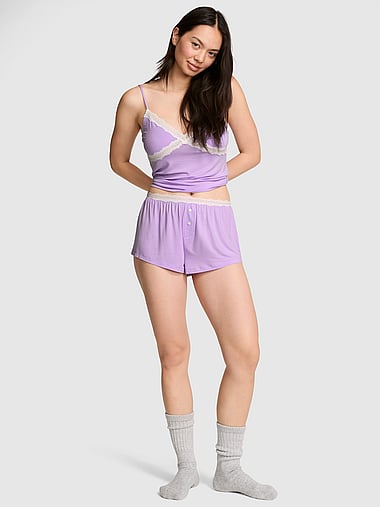PINK - 24/7 Lounge Modal Lace-Trim Micro Shorts, image 1