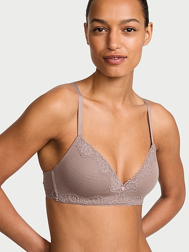 The T-shirt - Cotton Shadow Stripe Lace-Trim Lightly Lined Wireless Bra, image 1