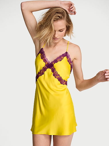 Very Sexy - Satin Rose Lace-Trim Mini Slip Dress, image 1