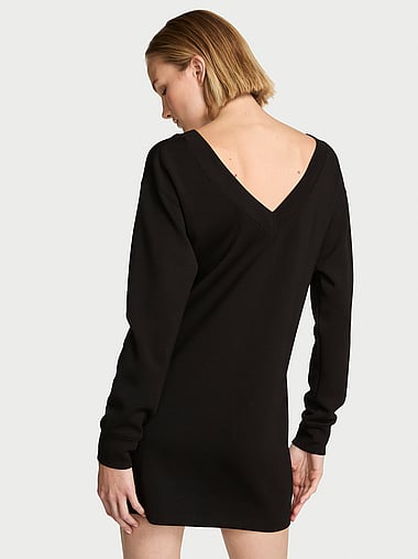 Featherweight Knit V-Neck Long-Sleeve Dress, image 2