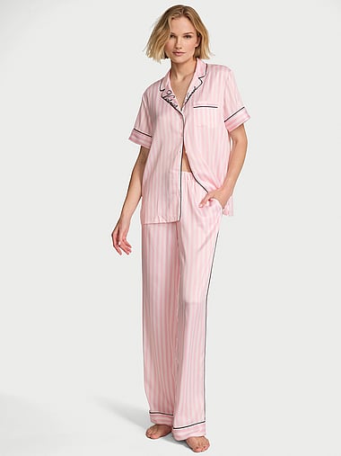 Victoria's Secret - Signature Satin Short-Sleeve Long Pajama Set, image 1