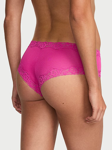 Lace Trim - Cotton Shadow Stripe Lace-Waist Cheeky Panty, image 2