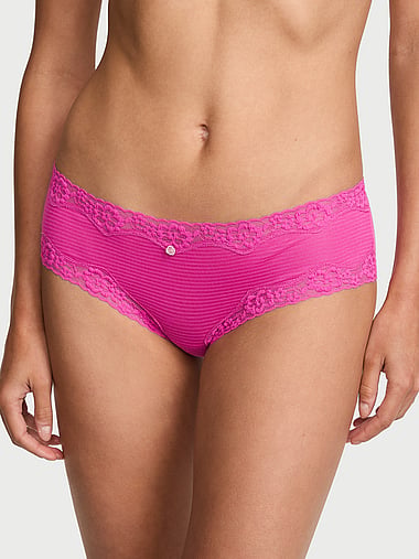 Lace Trim - Cotton Shadow Stripe Lace-Waist Cheeky Panty, image 1