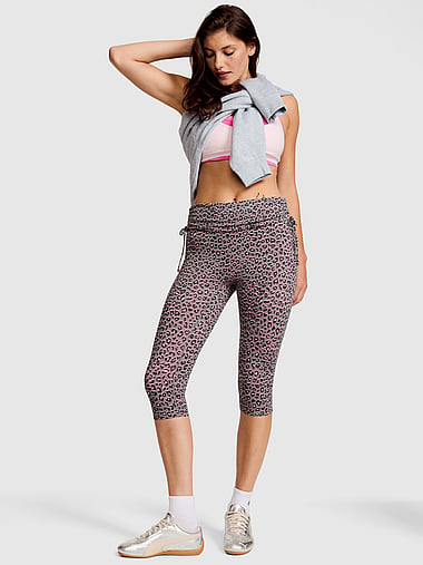 PINK - PINK Relay™ Side-Ruched Foldover Capri Legging, image 1