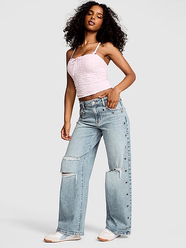 PINK - Denim by PINK Mid-Rise Baggy Wide-Leg Jeans, image 1