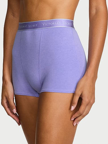 Трусы-шортики, высокая посадка, с логотипом, хлопок — Victoria's Secret