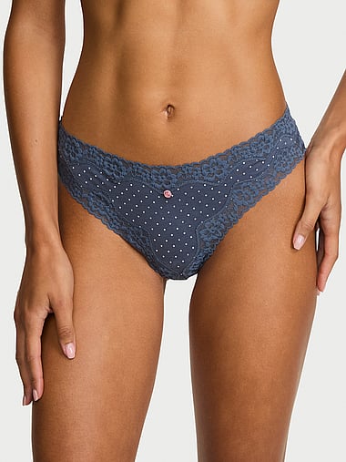 Lace Trim - Cotton Lace-Waist Thong Panty, image 1