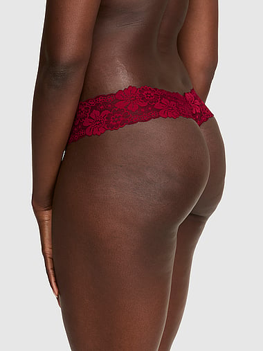 PINK - PINK Wink™ Lace-Trim Cotton Thong Panty, image 2