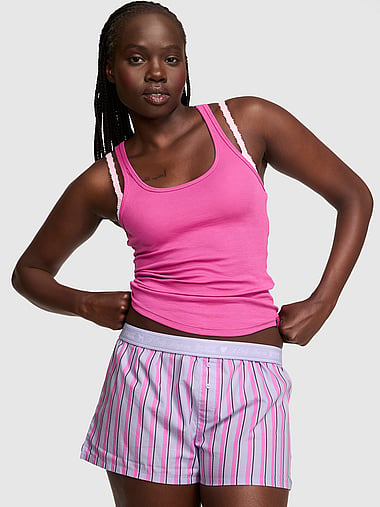 PINK - Cotton Boxy Pajama Shorts in Celia Cotton, image 1
