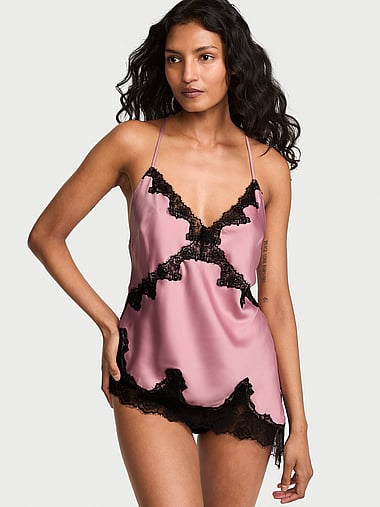 Very Sexy - Satin Rose Lace-Trim Asymmetric Cami Top, image 1