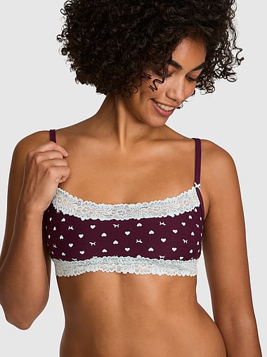 PINK - Cotton Unlined Lace-Trim Scoop Bralette in Cotton, image 1