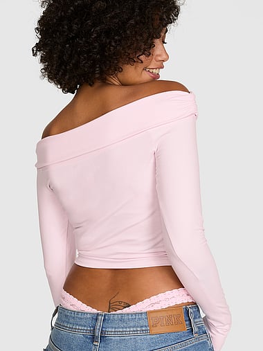 PINK - All-Day Cotton™ Off-The-Shoulder Cropped Top, image 2