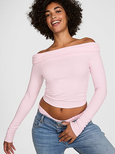 PINK - All-Day Cotton™ Off-The-Shoulder Cropped Top, image 1