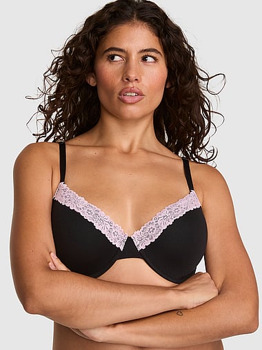 PINK - Wear Everywhere™ Lightly Lined Full Coverage T-Shirt Bra in Cotton Lace Trim, image 1