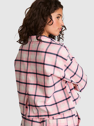 PINK - 100% Cotton Favorite Flannel Cropped Button-Down Sleepshirt, image 2