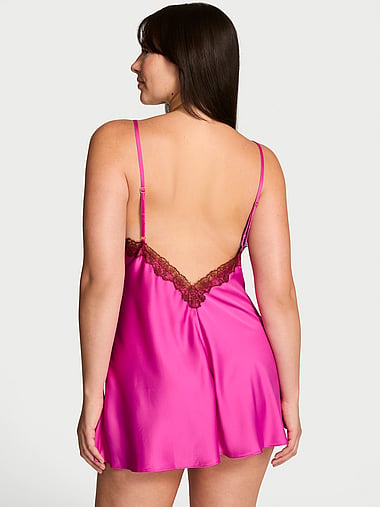 Very Sexy - Satin Rose Lace-Trim Mini Slip Dress, image 2