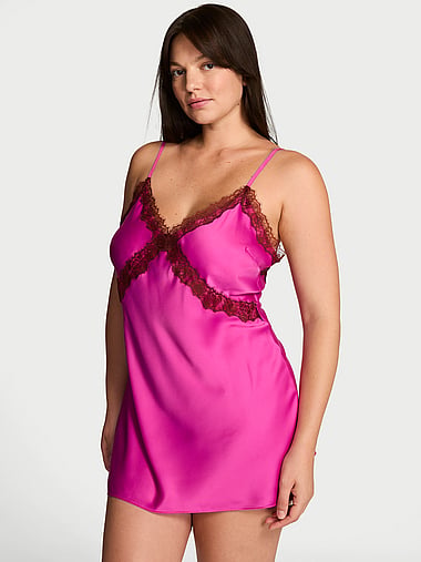 Very Sexy - Satin Rose Lace-Trim Mini Slip Dress, image 1