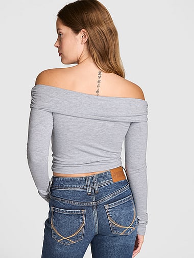 PINK - All-Day Cotton™ Off-The-Shoulder Cropped Top, image 2