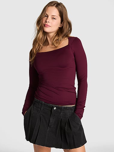 PINK - PINK Base Stretch™ Boat-Neck Long-Sleeve Tee, image 1