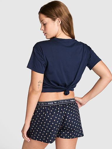 PINK - Cotton Boxy Pajama Shorts in Celia Cotton, image 2