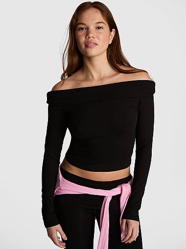 PINK - All-Day Cotton™ Off-The-Shoulder Cropped Top, image 1