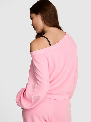 PINK - Wondersoft Waﬄe-Knit Oﬀ-The-Shoulder Sweatshirt, image 2