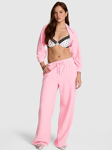 PINK - Wondersoft Waﬄe-Knit Wide-Leg Pants, image 1