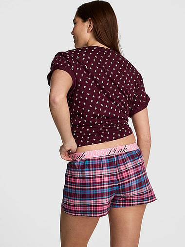 PINK - 100% Cotton Favorite Flannel Boxy Pajama Shorts in Flannel, image 2