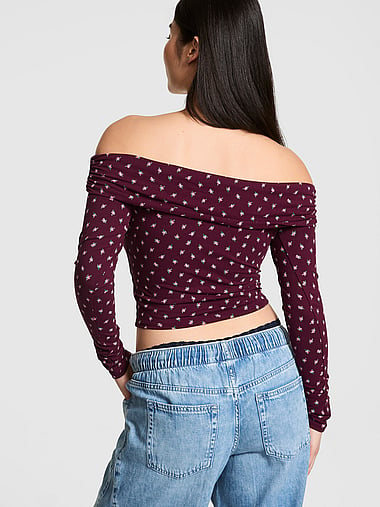 PINK - All-Day Cotton™ Off-The-Shoulder Cropped Top, image 2