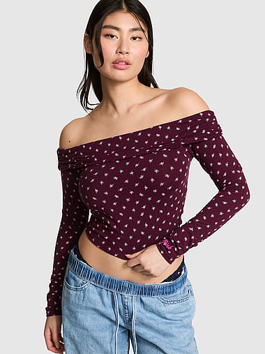 PINK - All-Day Cotton™ Off-The-Shoulder Cropped Top, image 1