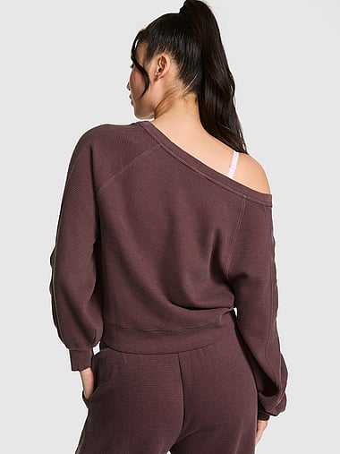 PINK - Wondersoft Waﬄe-Knit Oﬀ-The-Shoulder Sweatshirt, image 2