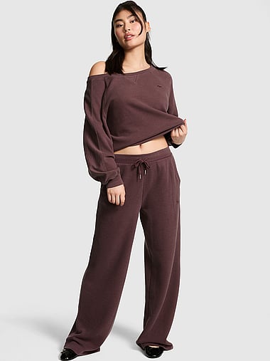 PINK - Wondersoft Waﬄe-Knit Wide-Leg Pants, image 1