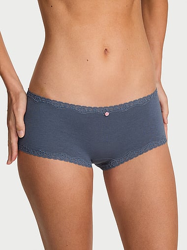 Lace Trim - Cotton Lace-Trim Boyshort Panty, image 1