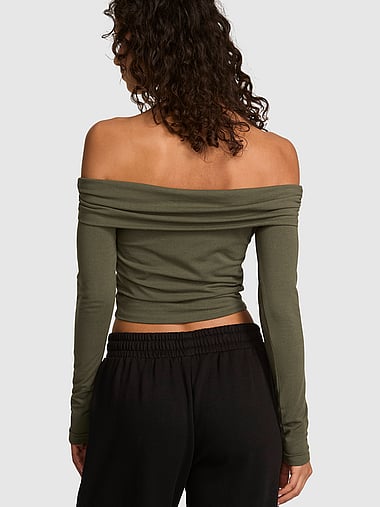 PINK - All-Day Cotton™ Off-The-Shoulder Cropped Top, image 2