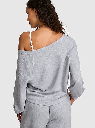 PINK - Wondersoft Waﬄe-Knit Oﬀ-The-Shoulder Sweatshirt, image 2