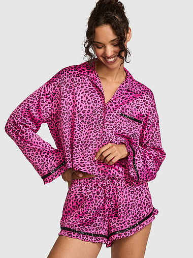 PINK - GRWPINK™ Satin Long-Sleeve Short Pajama Set, image 1