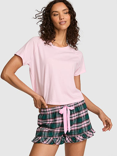 PINK - Favorite Flannel Ruffle Pajama Shorts in Flannel, image 1